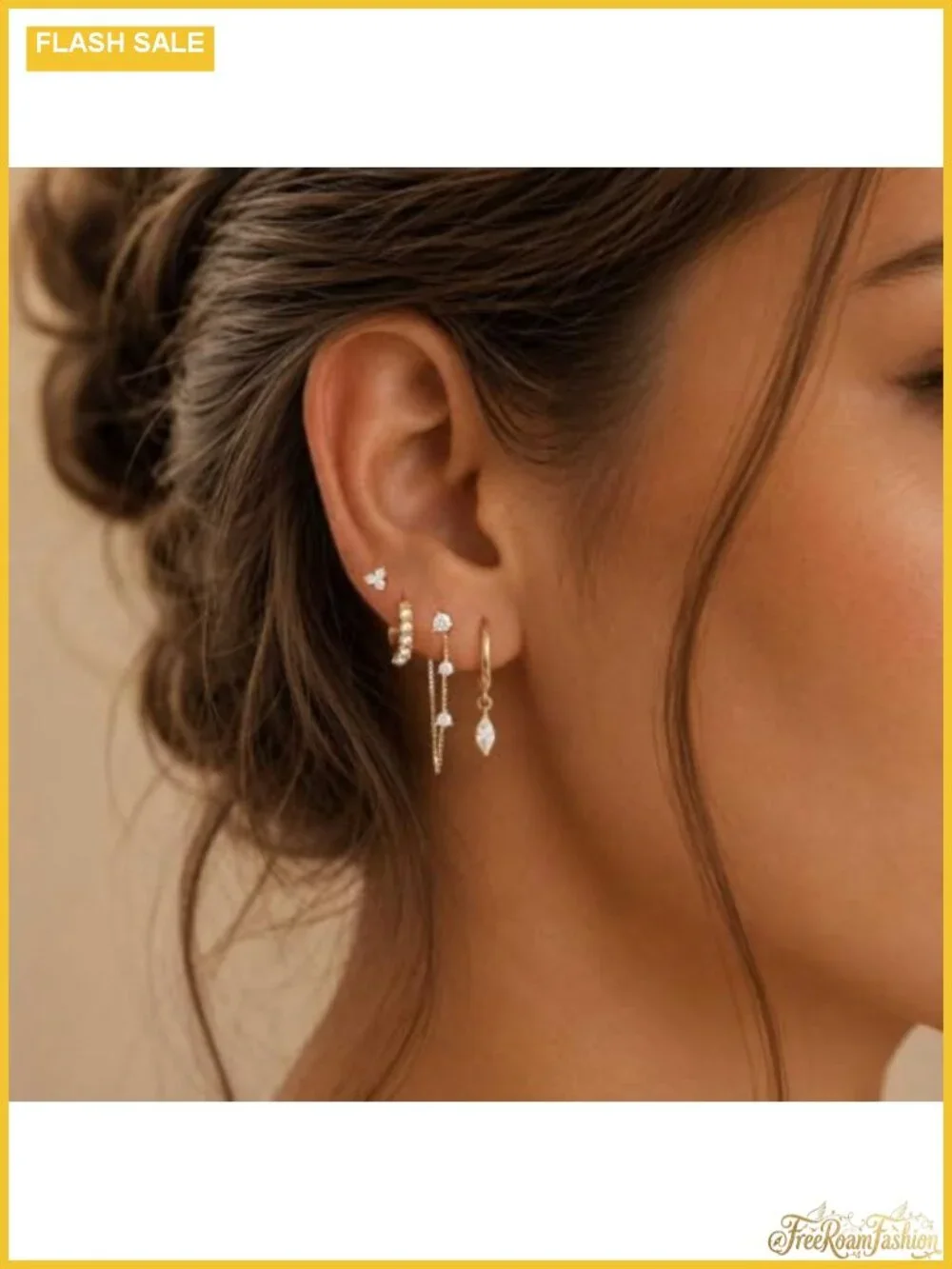 14k Gold Plated Huggie Hoop Earring Set Dangle Drop CZ Chain Stackable